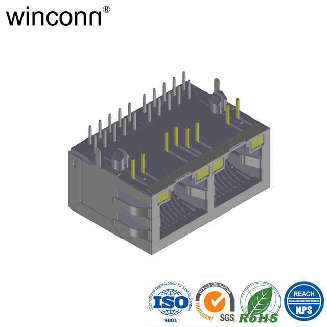 1*2Port Right Angle DIP RJ46 connector