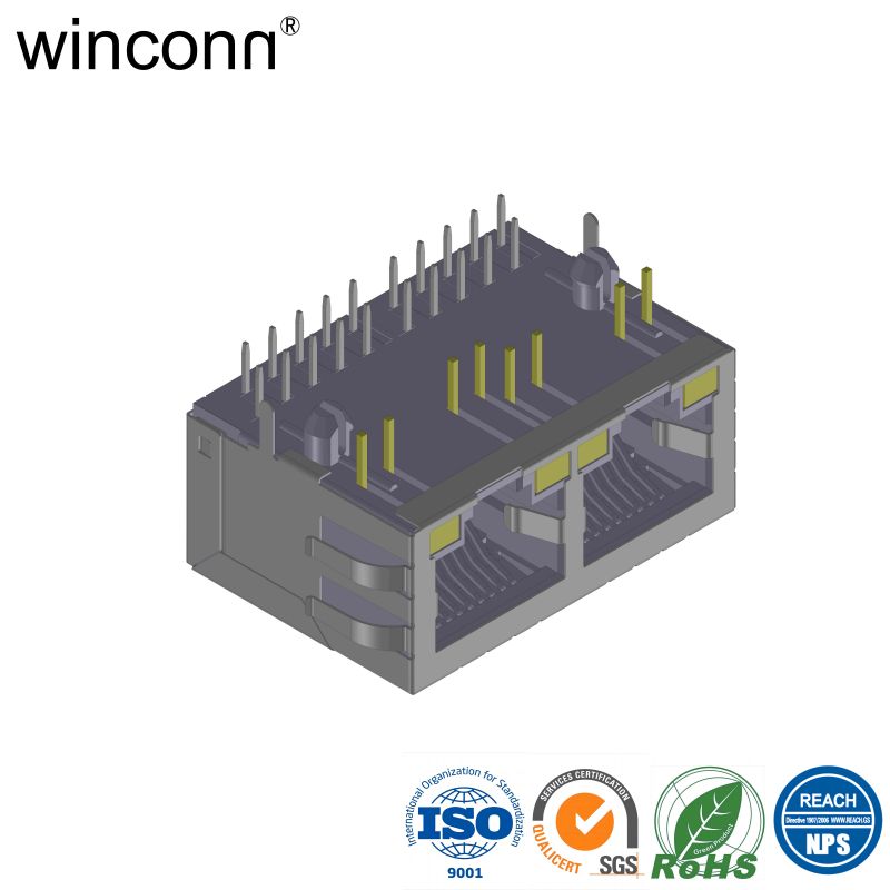 1*2Port Right Angle DIP RJ46 connector