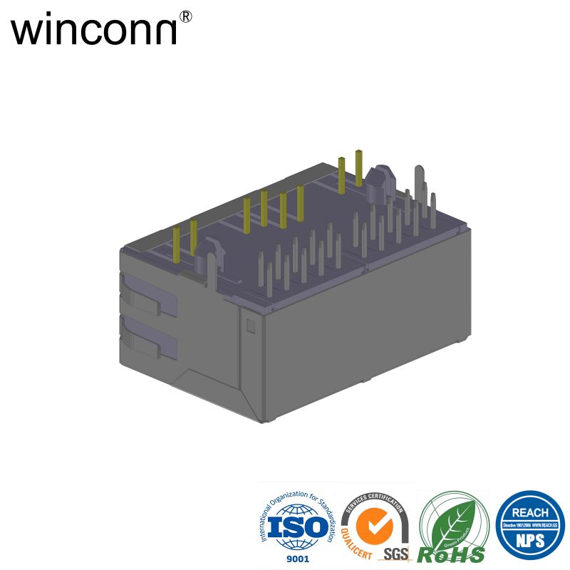 1*2Port Right Angle DIP RJ46 connector